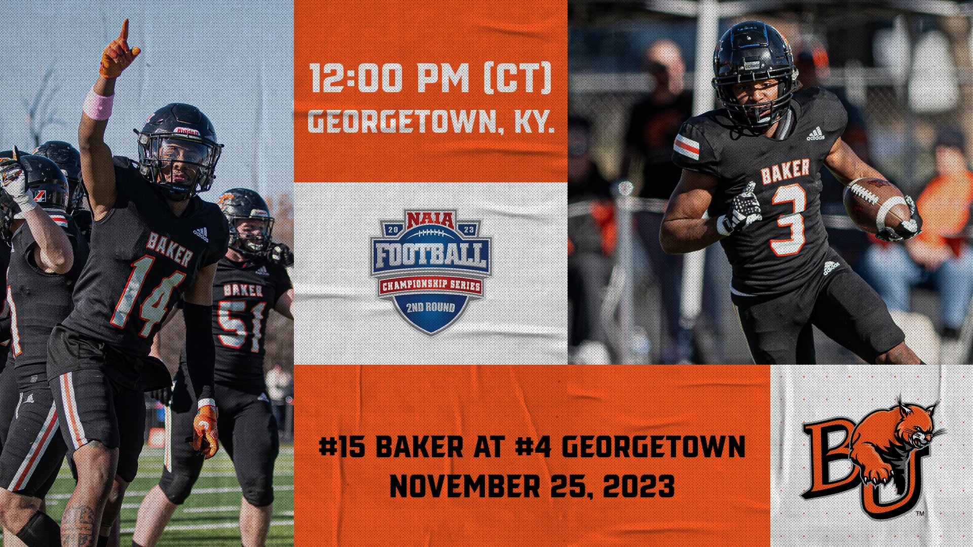 No. 15 Baker Heads to No. 4 Georgetown for NAIA FCS Second Round Showdown